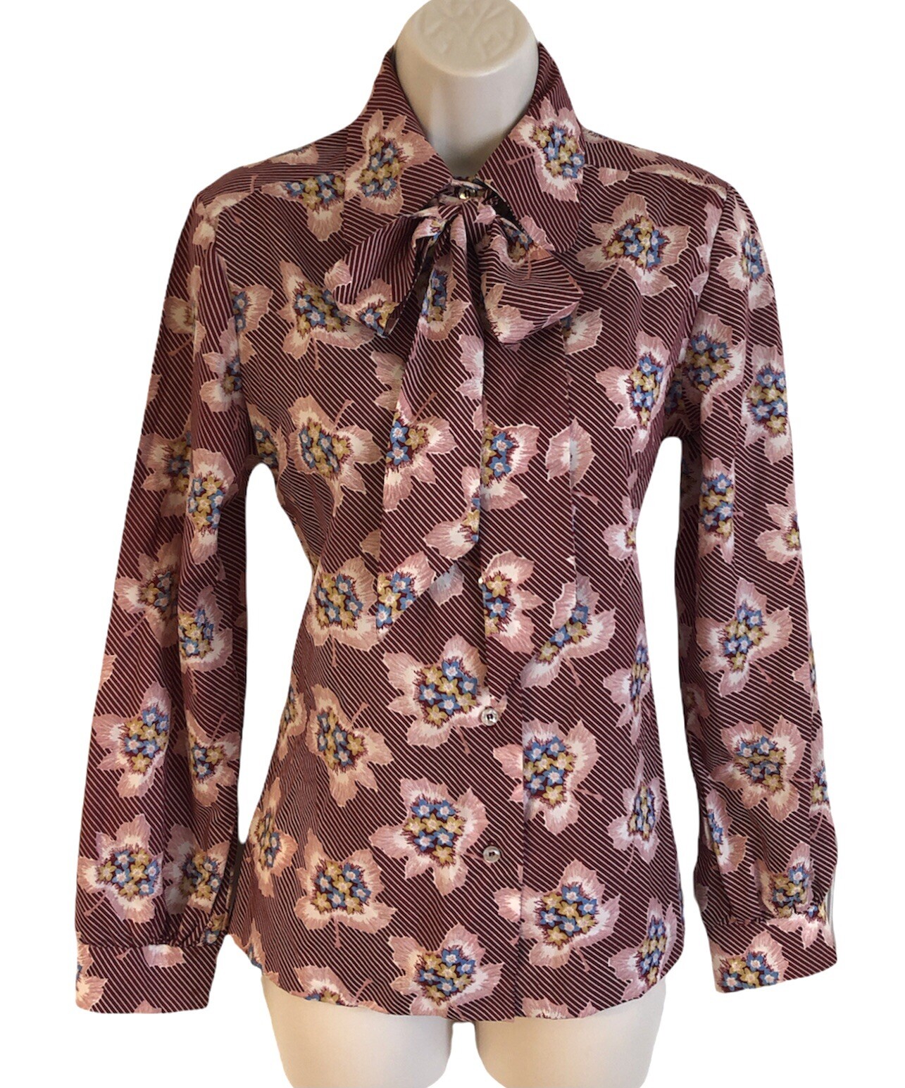 Vintage 1980s Late Edition Catalina Womens Blouse Pussy Bow Tie Neck Size 12 M