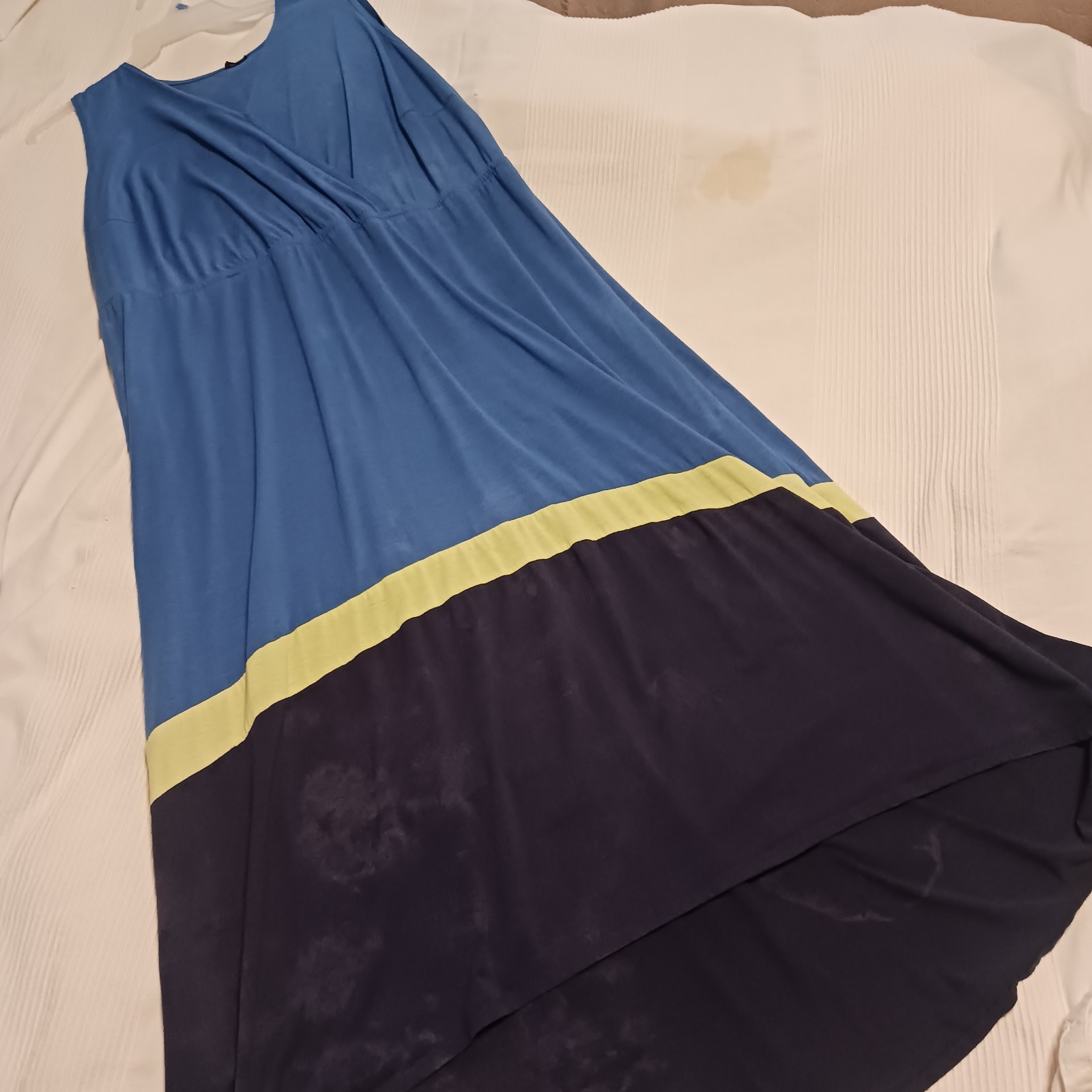 Vintage Maxi Dress Blue And Yellow With Tie Dye Hem Size 4X