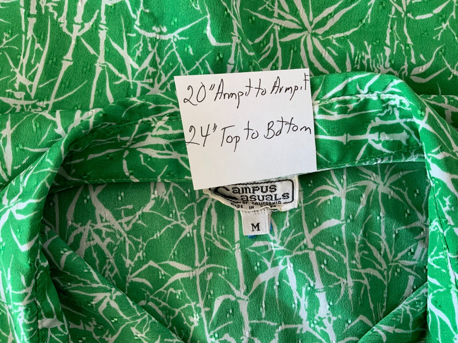 Vintage Campus Casual Blouse Size M Green Long Sleeve