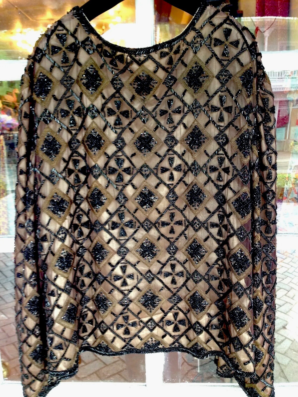 VINTAGE ELABORATE BLACK BEADED & EMBROIDERED SILK JACKET XXL