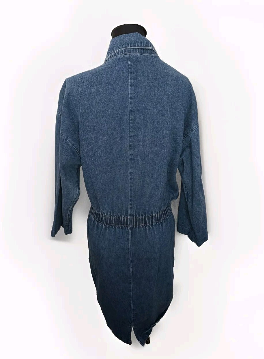 Vintage 1980s IDEAS Denim Jumpsuit Made In USA Medium Excellent Snap 3/4 Sleeves