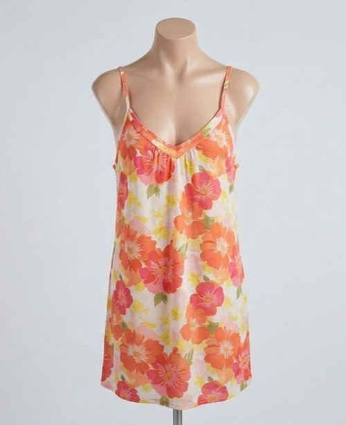 Ambrielle Orange Floral V-Neck Cami Chemise Slip Nightgown Medium Sleep wear