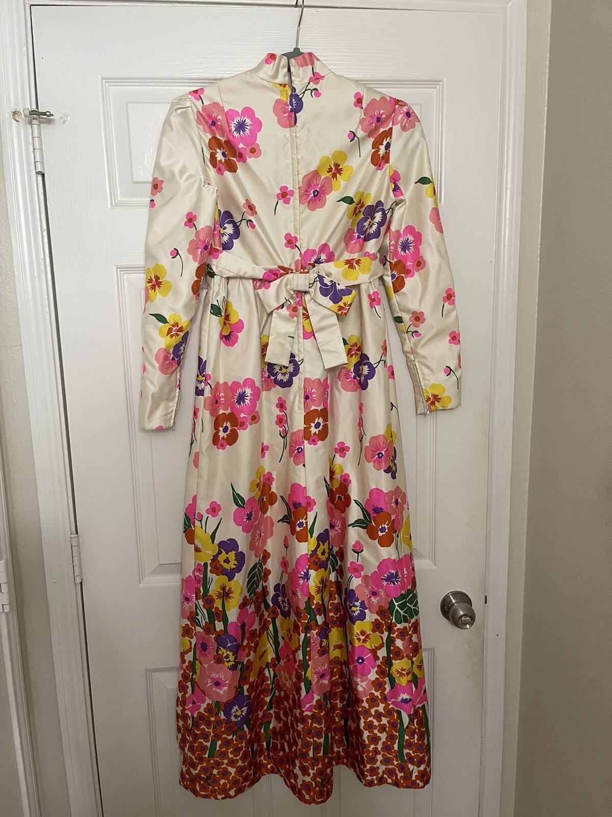 Vintage Joan Leslie for Kasper satin high neck floral maxi dress