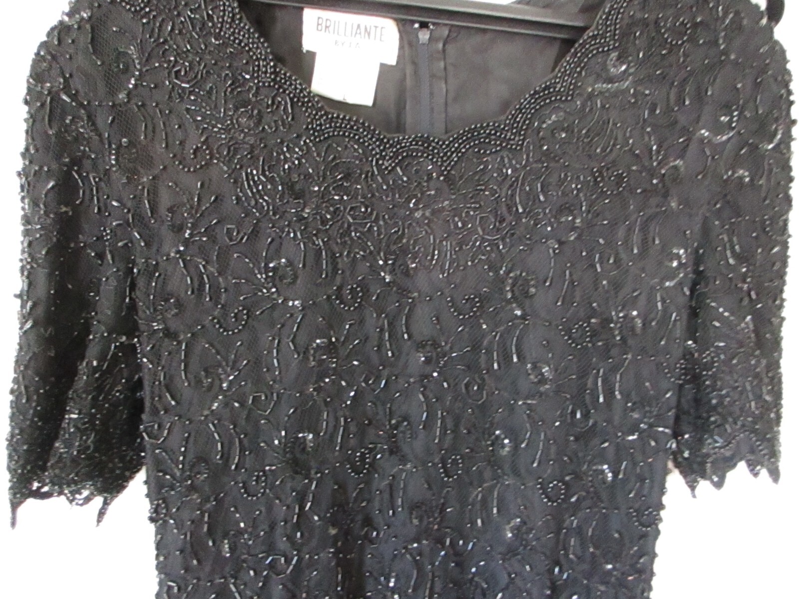 Vintage Brilliante by J.A. Black Beaded Evening Gown L short sleeve Open neck