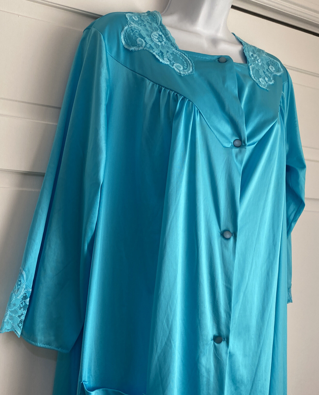 Vintage Nancy King Nylon Short Nightgown Robe Day Dress Blue 3/4 Sleeve Large