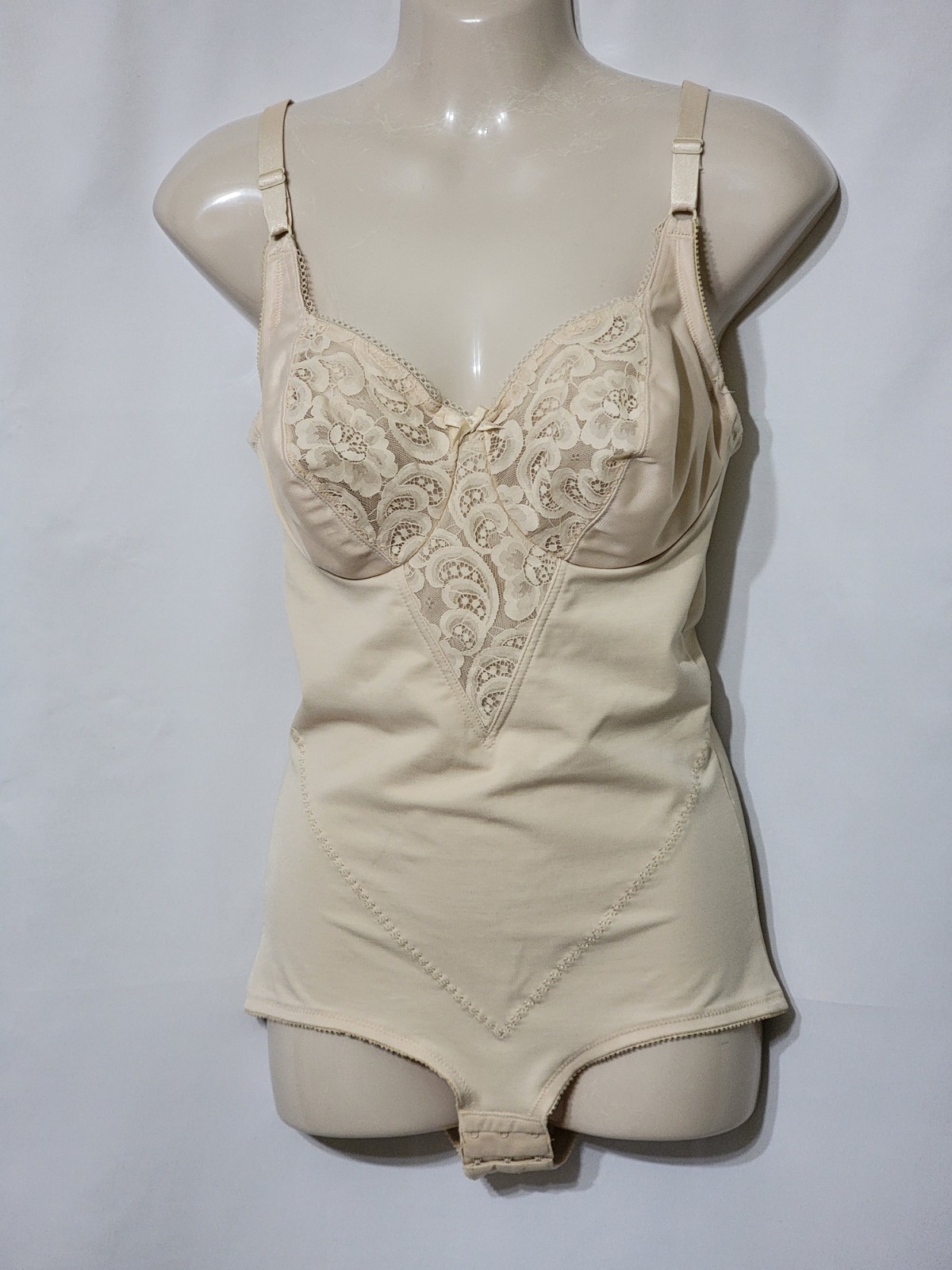 VINTAGE SUBTRACT SHAPEWEAR BODY SUIT 36C #2406 ALL IN ONE GIRDLE BEIGE USA ILGWU