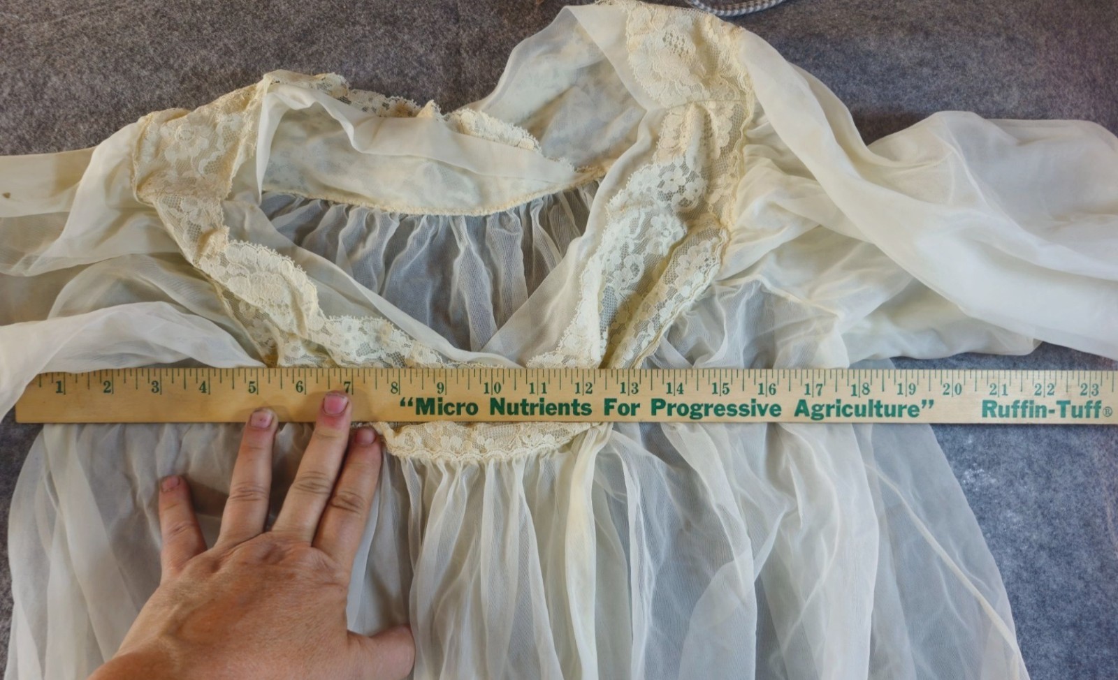 1960s Vintage Babydoll Sheer Ivory Nylon Nightgown Peignoir Set Lace Detail READ