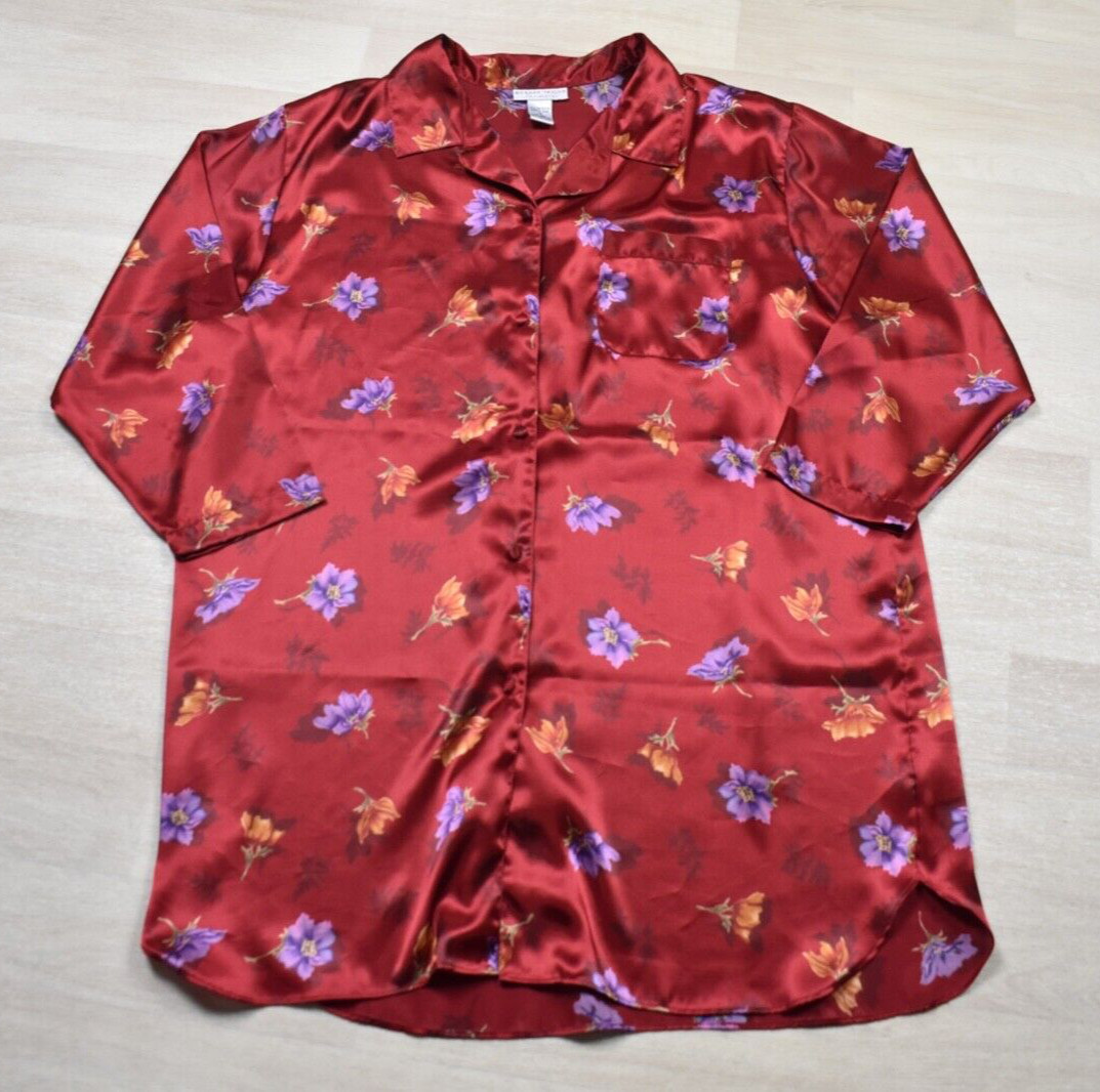Morgan Taylor Intimates Satin Night Shirt Lingerie PajamaFloral Plus Size 1X VTG