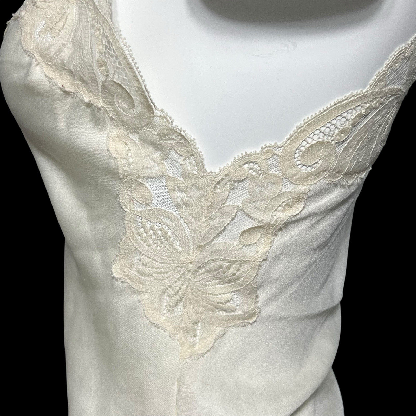 Vtg 90s Victoria Secret Cami Top S Ivory Off White Lace USA Union Made