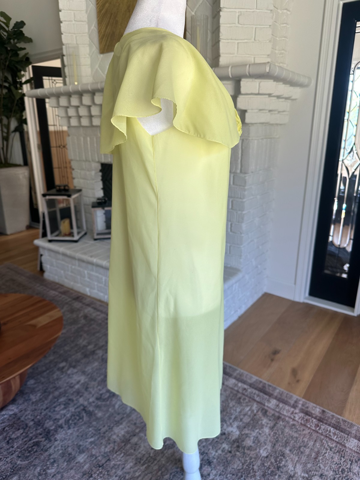 Vintage 70s Lala’s Saks Fifth Avenue Chiffon Nightgown Peignoir Gown Yellow