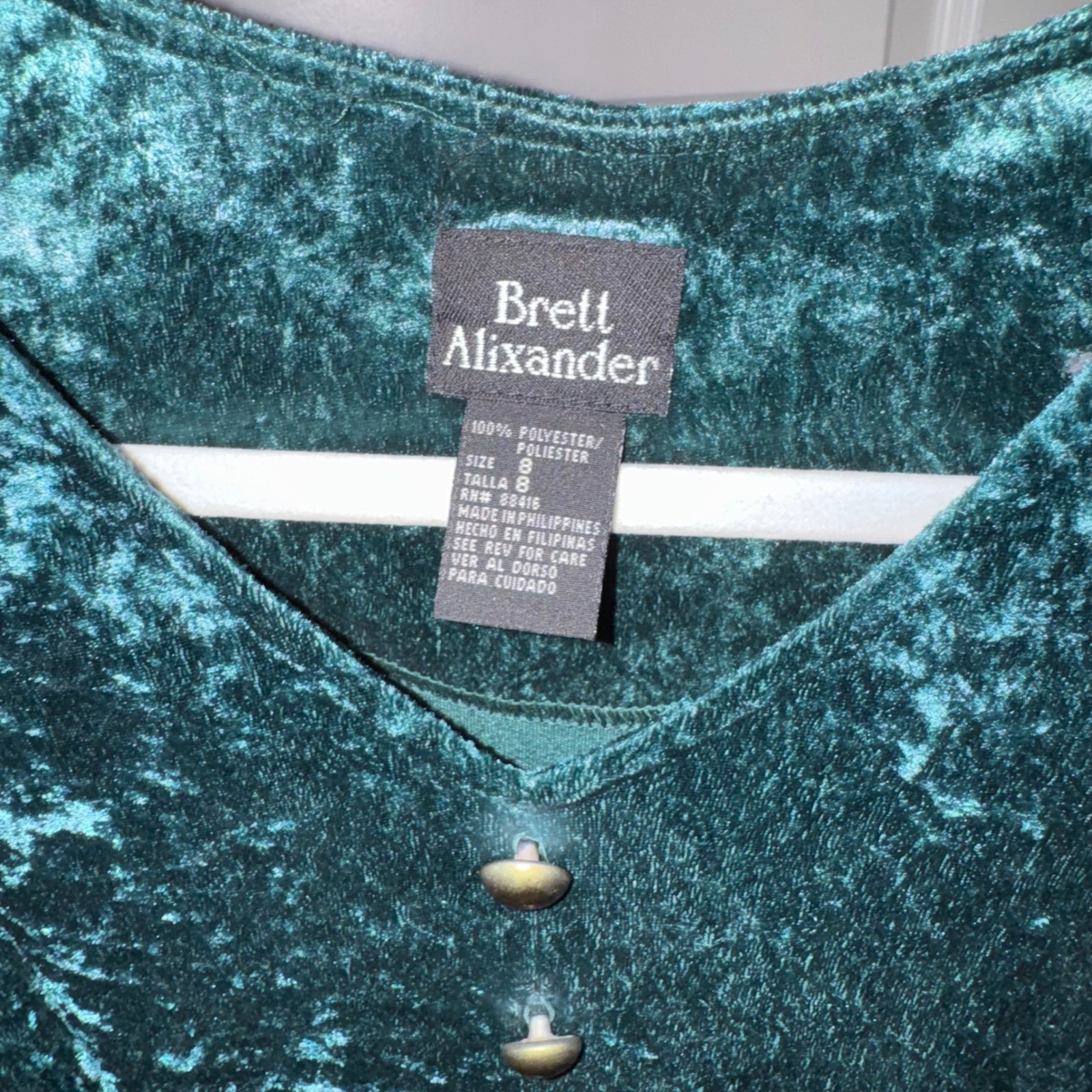 Vintage 90s Brett Alixander Emerald Green Crushed Velvet Maxi Dress NWT Size 8