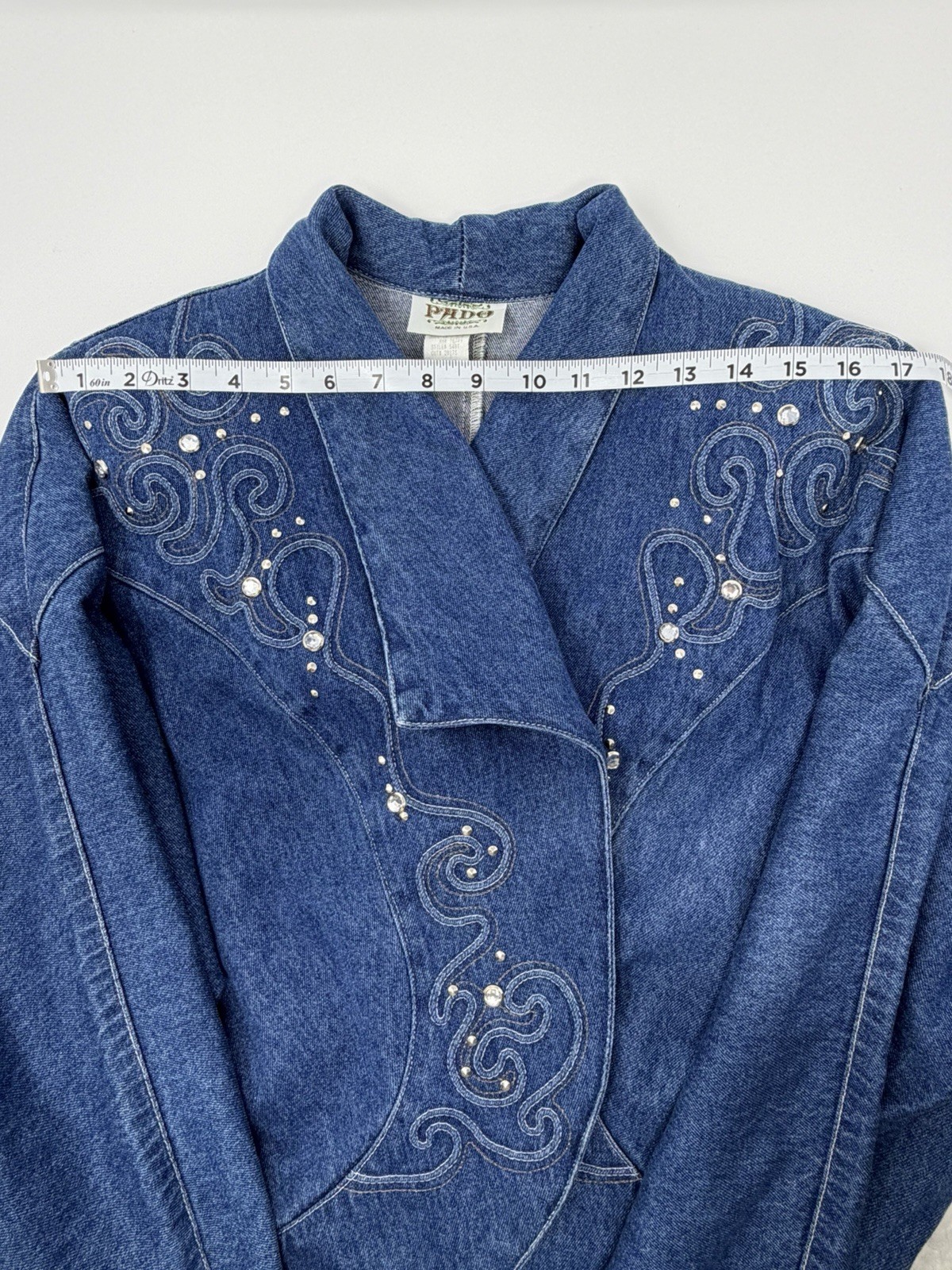 Vintage Pado Jean Jacket Women’s Medium Rhinestone Embellished 80s USA Denim