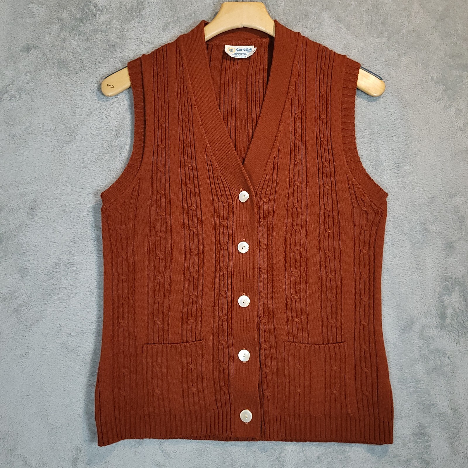 Vintage Jan Celeste Sweater Vest Womens Large Brown Buttoned Cardigan 1960s
