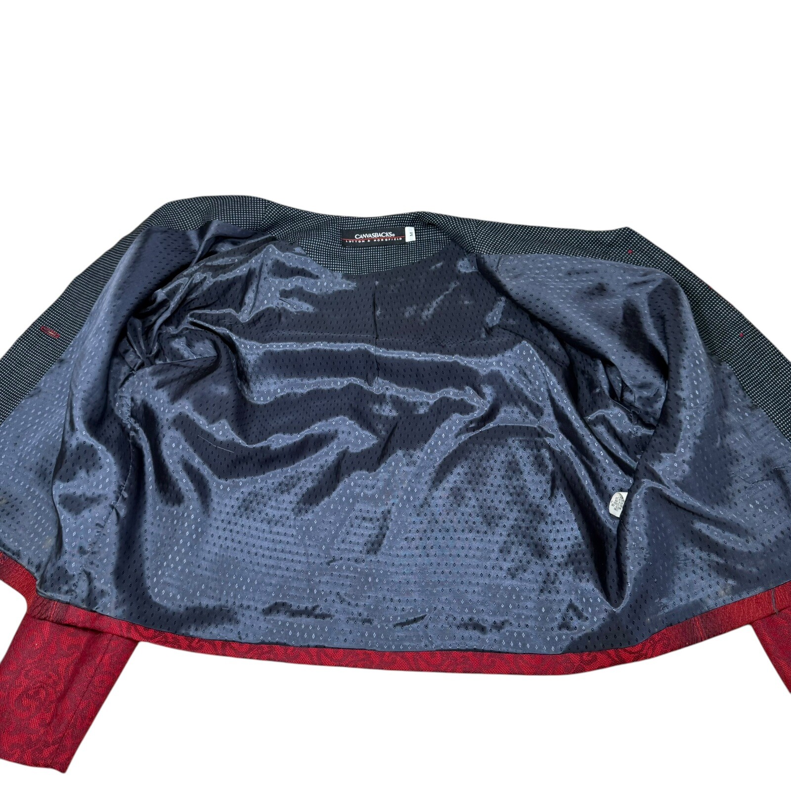 Vtg 80s 90s Canvasbacks Glutton Horsefield M Wool Silk Red Preppy Artsy Whimsy