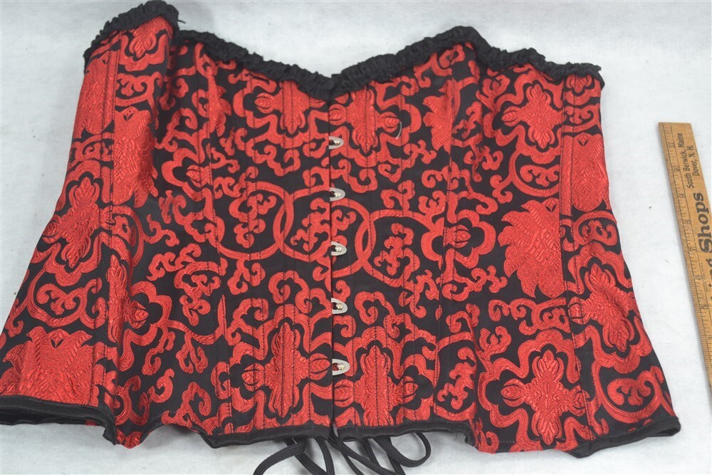 corset stays red brocade lace and hook 34 plus large antique replica 18th c
