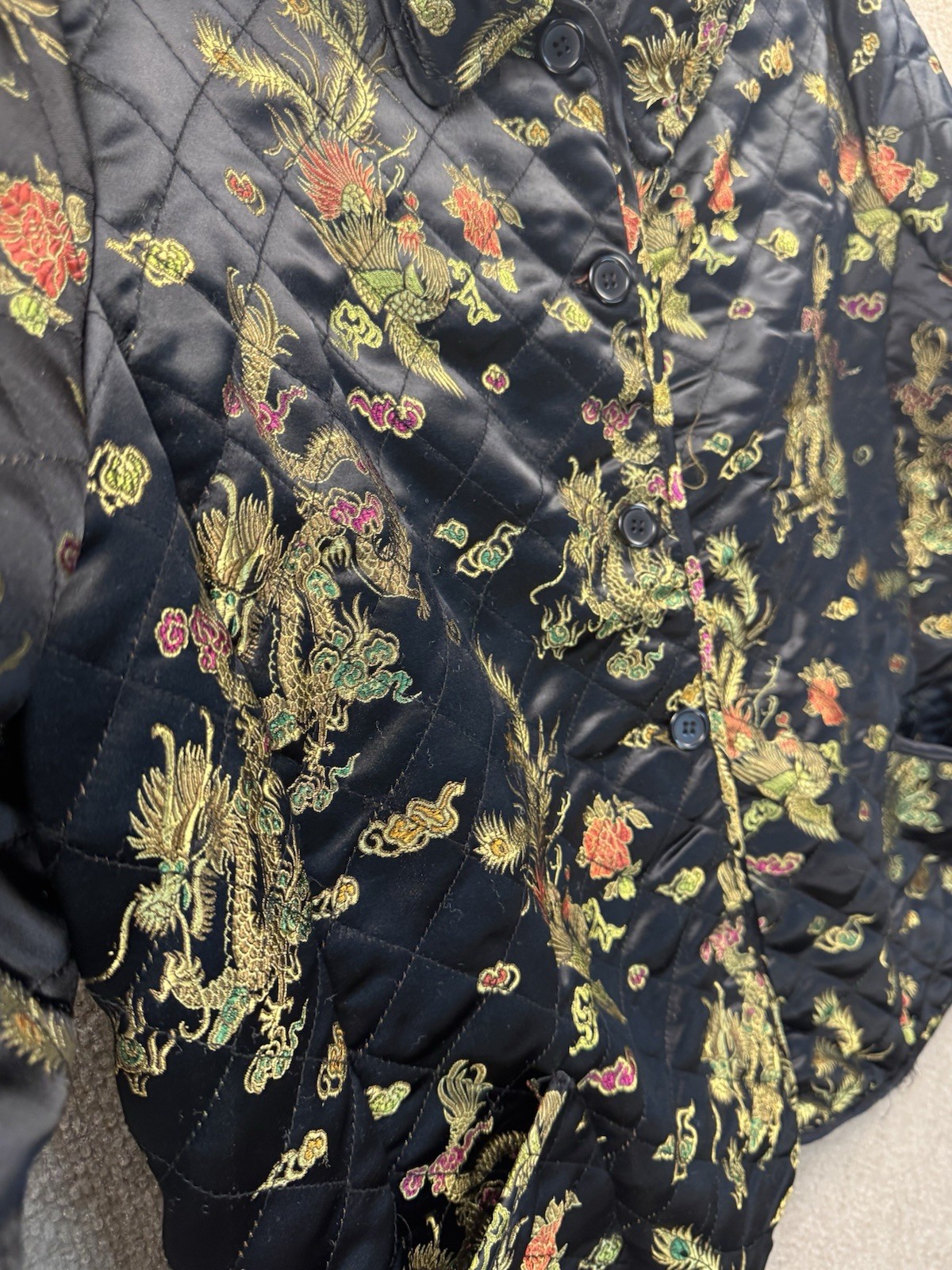 Vintage 90s Uniform John Paul Richard Quilted Dragon Phoenix Jacket Brocade 2X