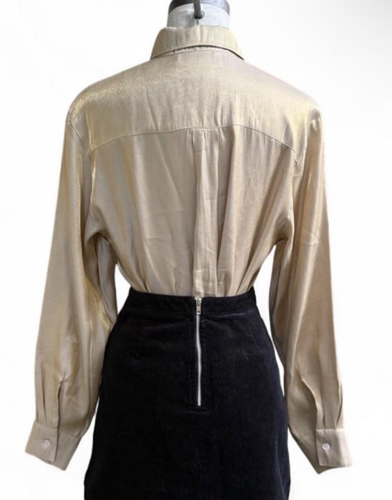 Vintage Gold Iredescent Button Up Long Sleeve Blouse Point Collar S Medium 80’s