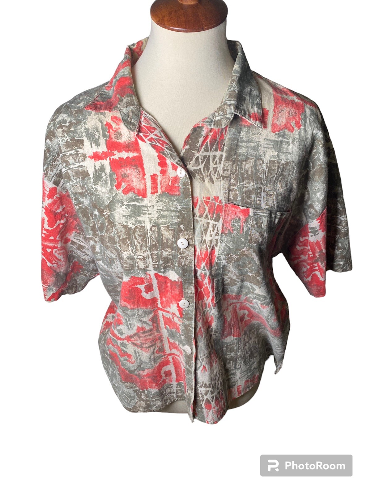 Vintage 80s Green And Red Button Down Paint Splatter Graphic Shirt