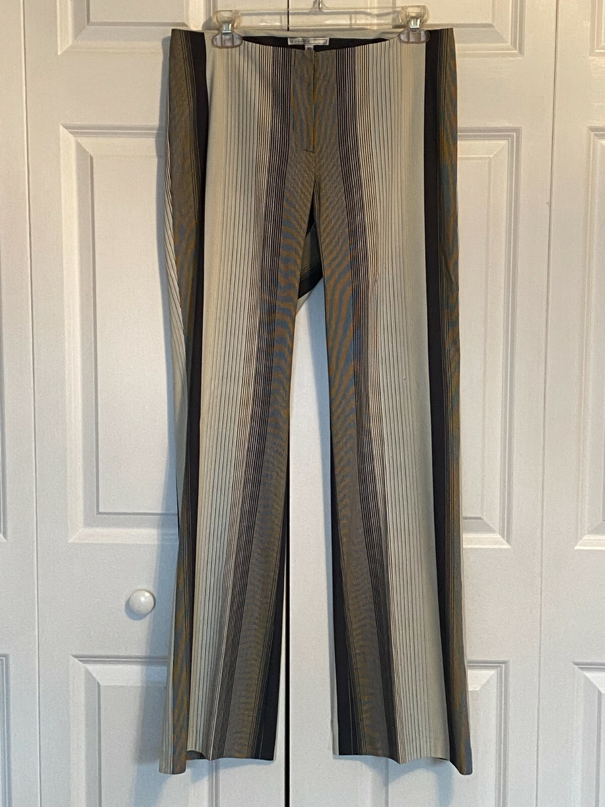 Parameter pants trousers Sz 10 slim striped light blue dark gray creamy yellow