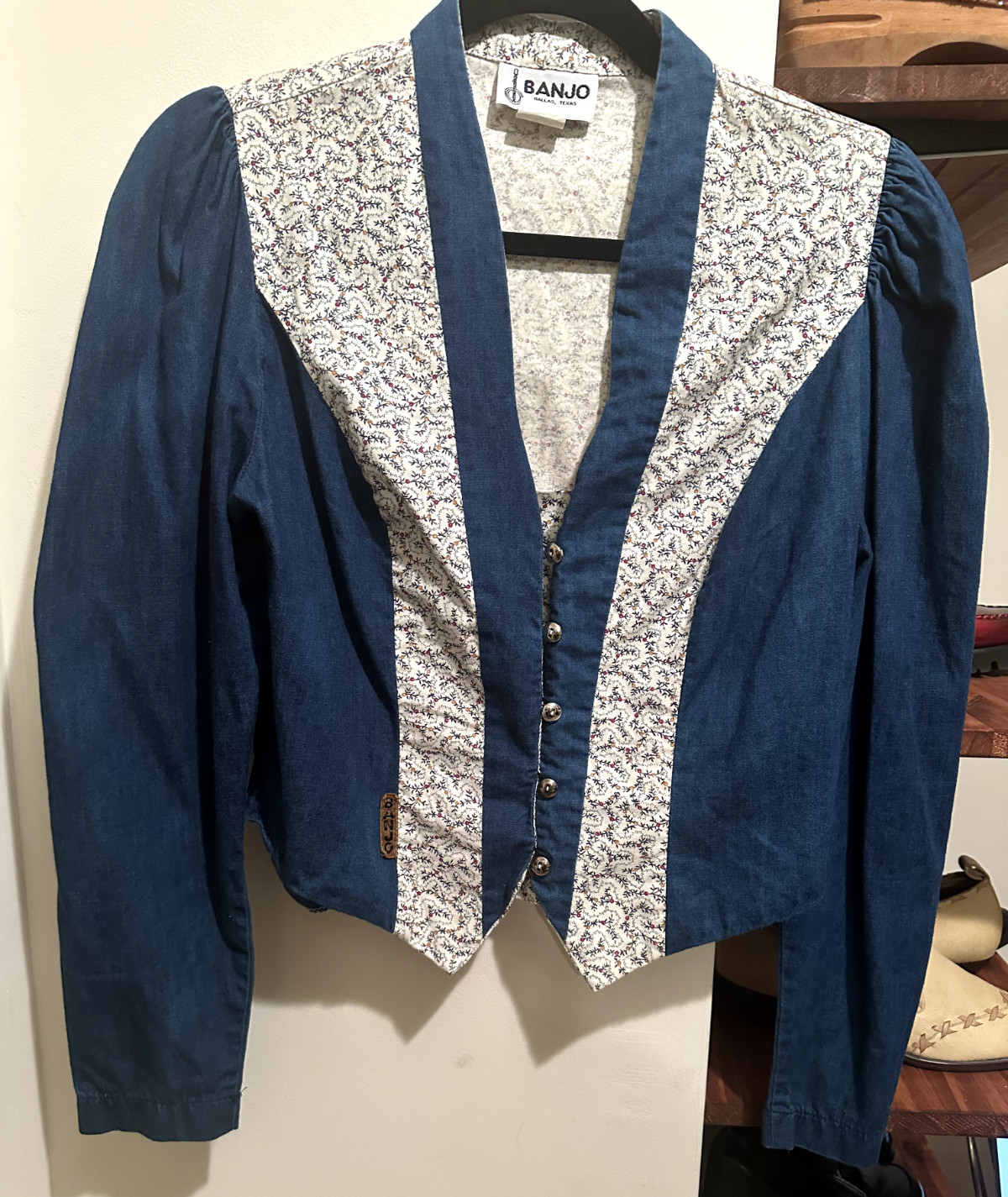 VTG 1980s Cotton Western Blouse By Banjo Cropped Small Bluejean Floral USA SMALL