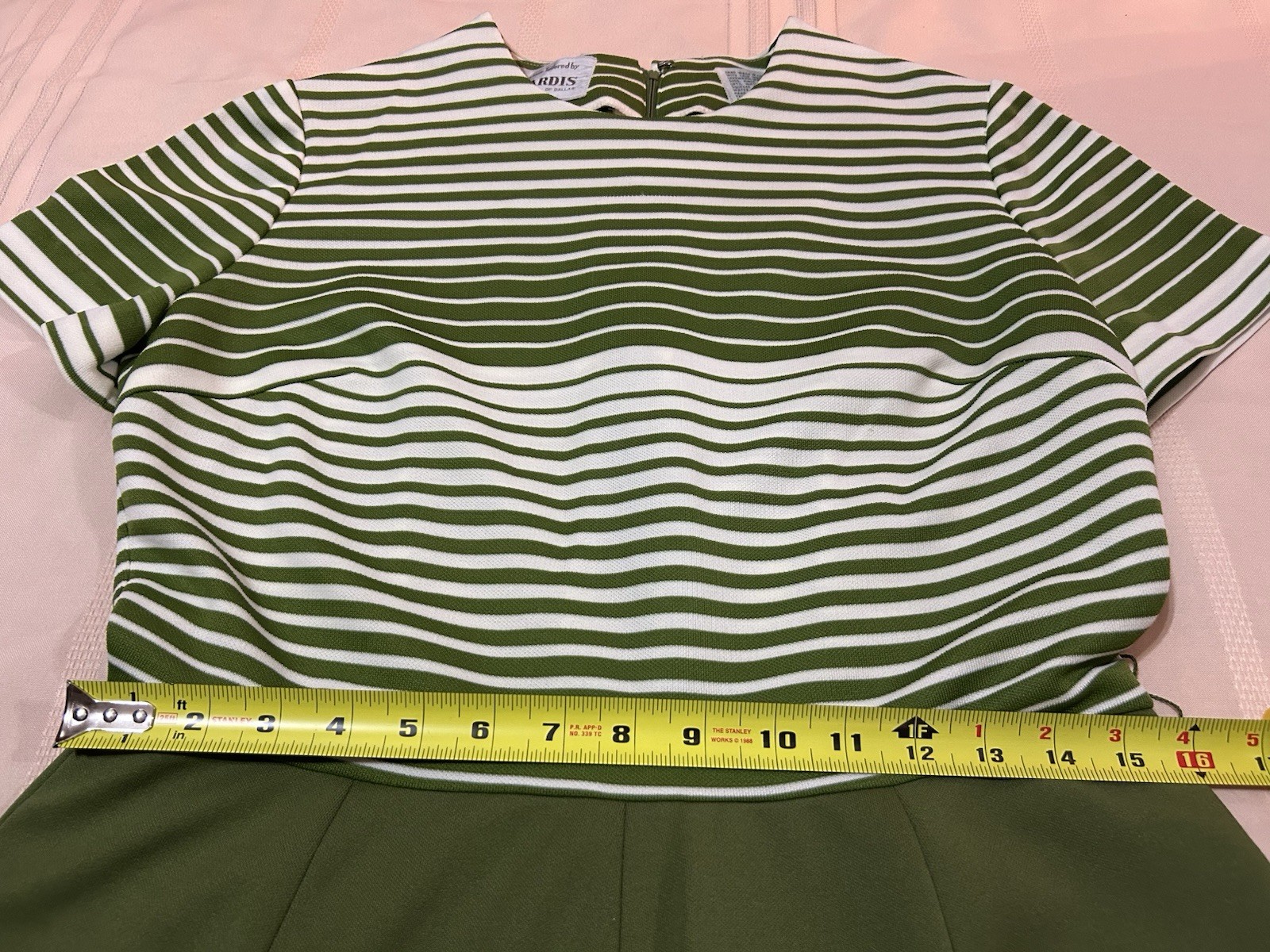 Vintage 60s Dress Avocado Green Striped Nardis Of Dallas Mod Preppy Mad Men