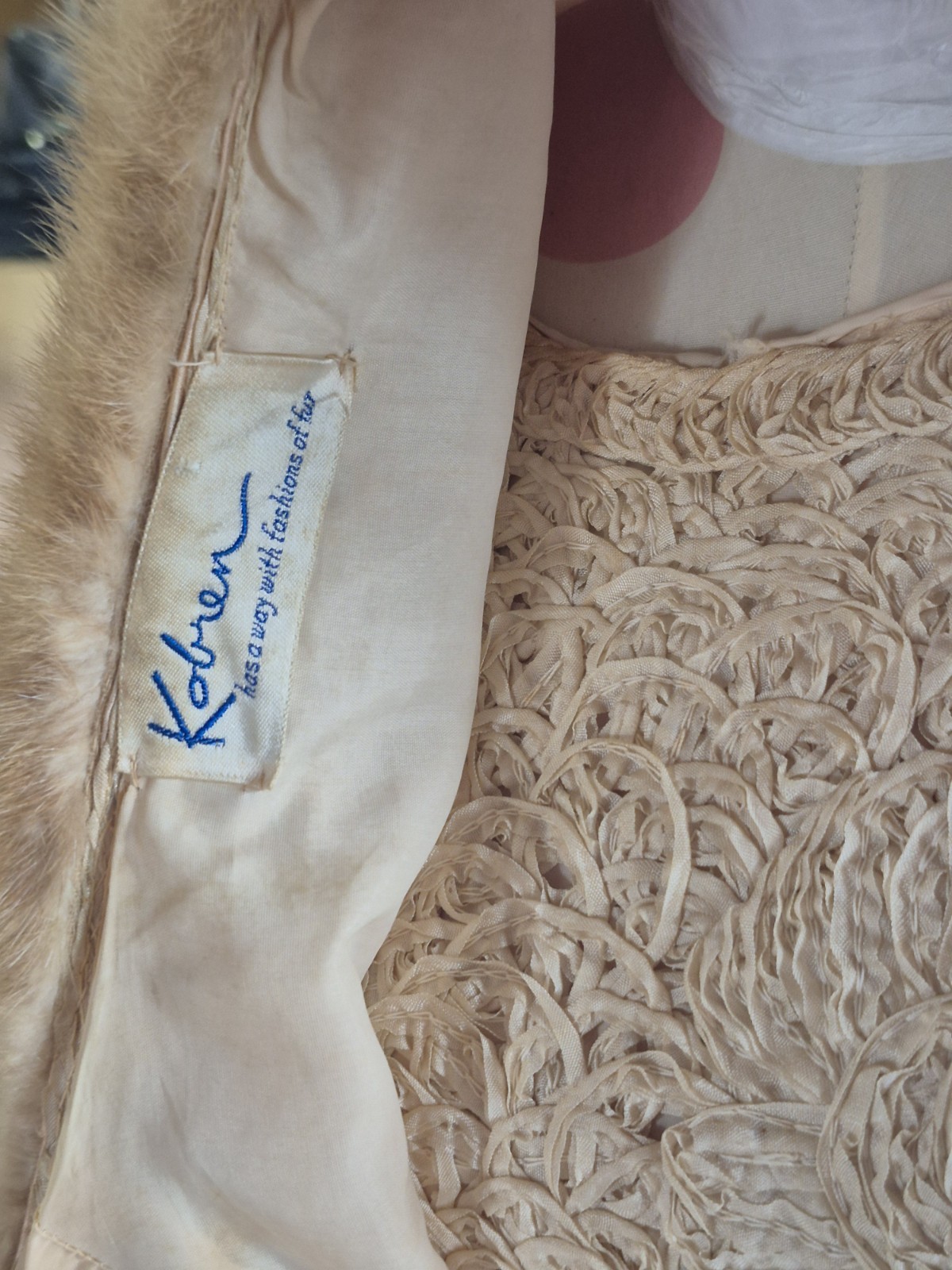 1950’S 3 PIECE WOMANS SUIT made By Kobren SATOUCHE Lace, White Mink,…
