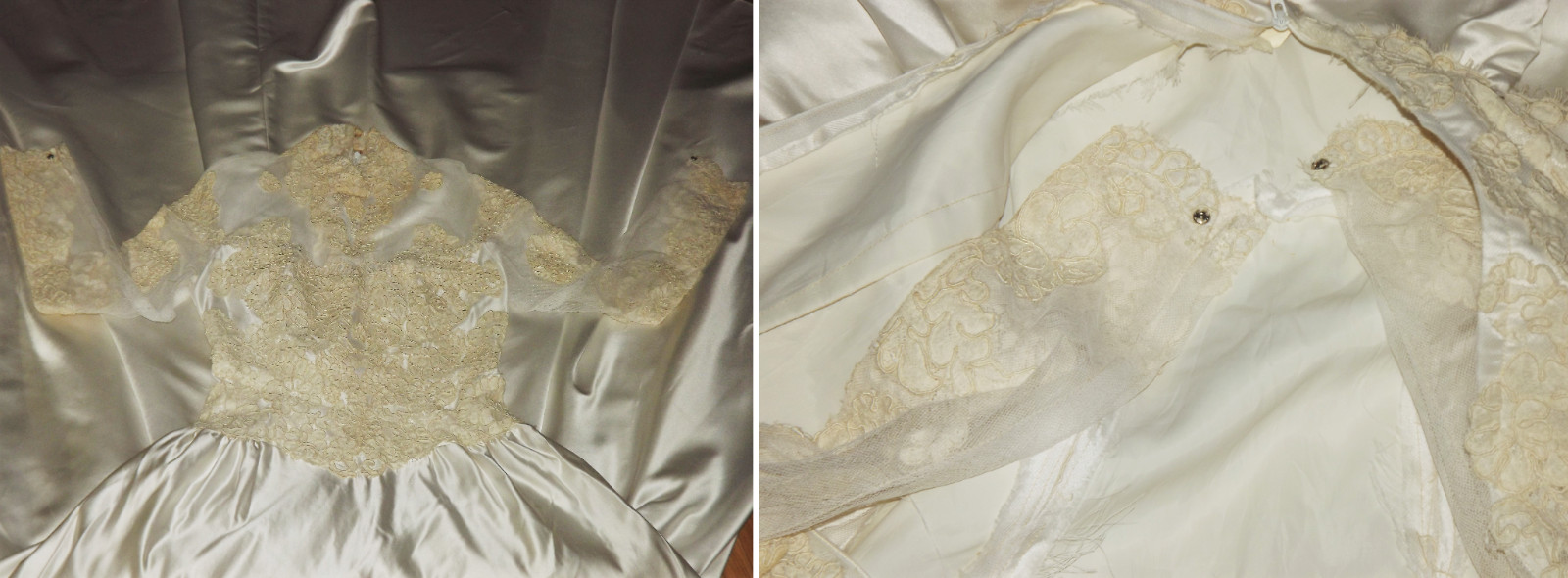 Liquid Satin Silk Wedding Dress Illusion Lace Ivory A-Line Bridal Gown