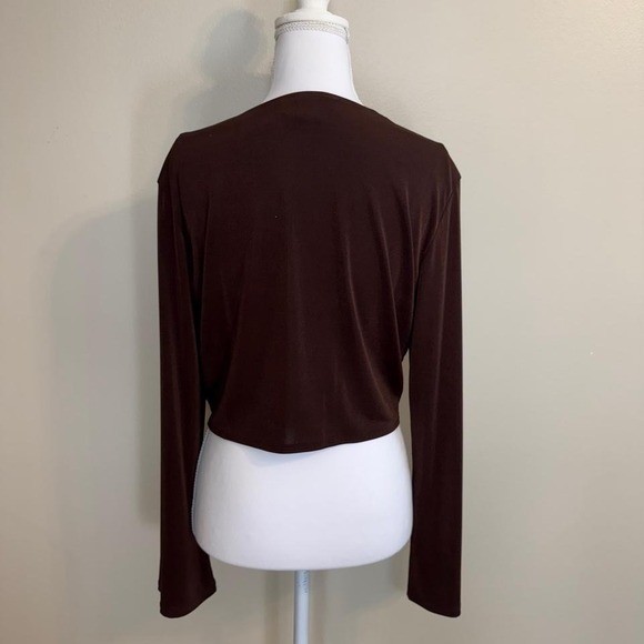 VTG Chocolate Brown Open Front Long Sleeve Top Sz M Whimsigoth Boho Hippie 70s