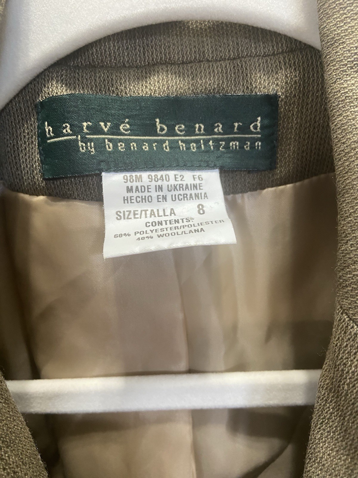Harvé Bernard Blazer Women Size 8 Brown Poly Wool Blend