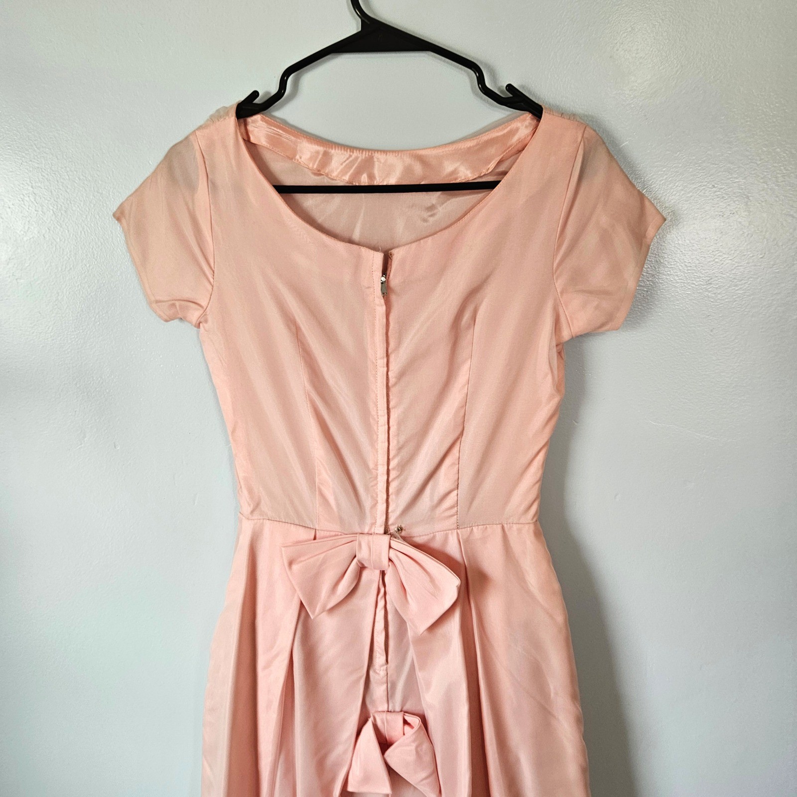 Vtg 50s 60s Magnolia Shoppe Duluth Pink Bow Back Evening Gown Prom Dress XS