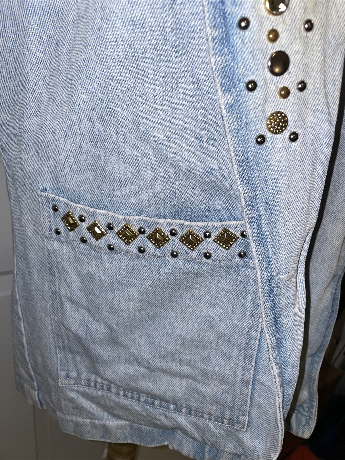 Vintage Denim Jacket Light Blue Cotton Studded Western Rio Size Small