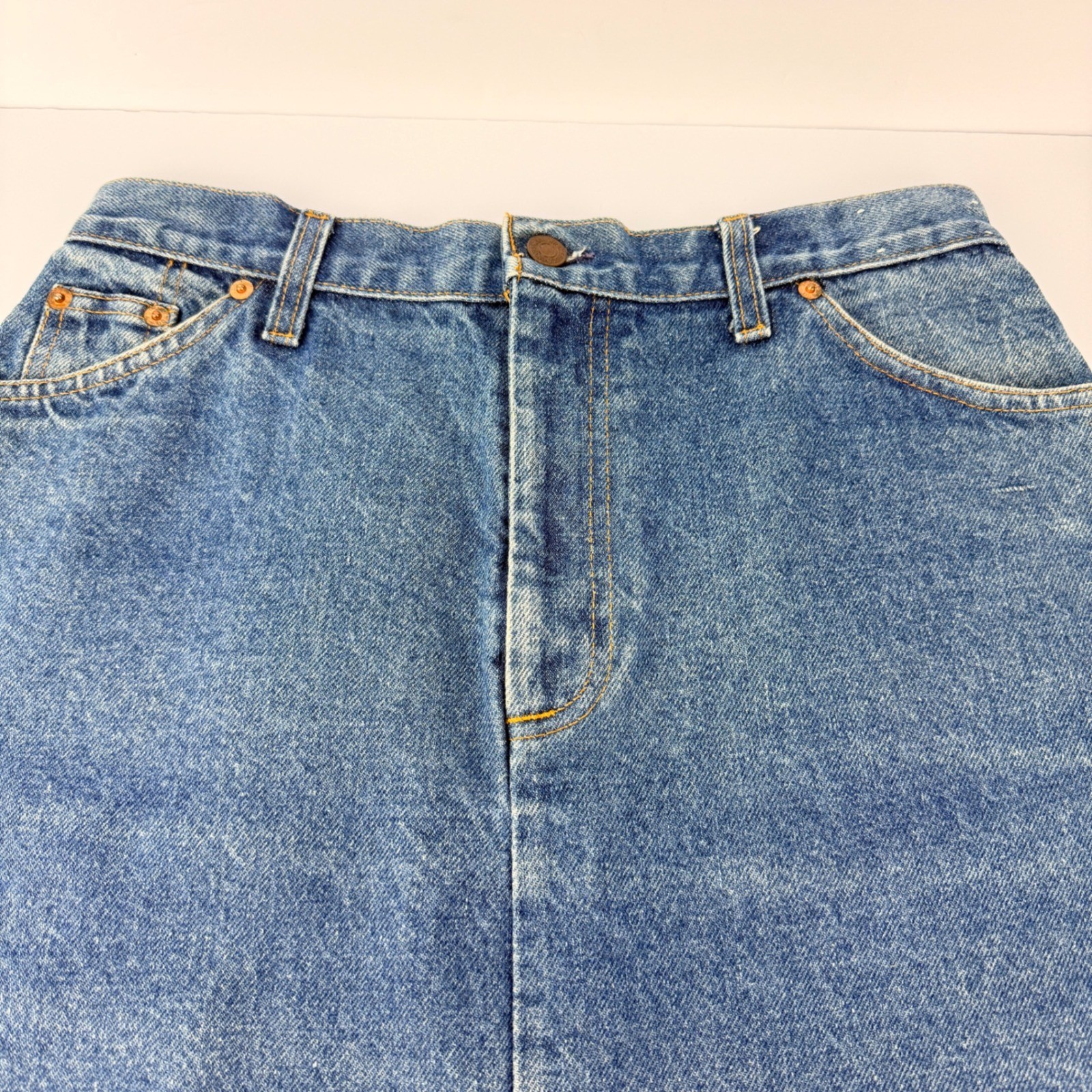 VTG Orange Tab USA Levi Strauss 15 Women’s Denim A-Line Midi Skirt Button Fly