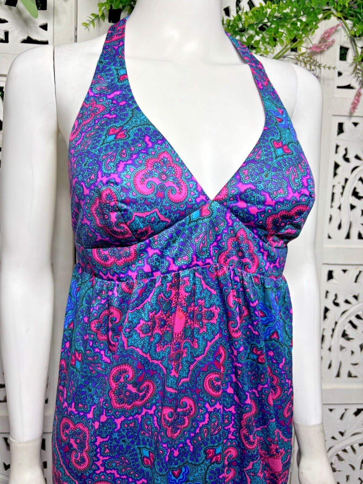 Vintage High Tide Of California Women’s Halter Print Maxi Dress Size Small