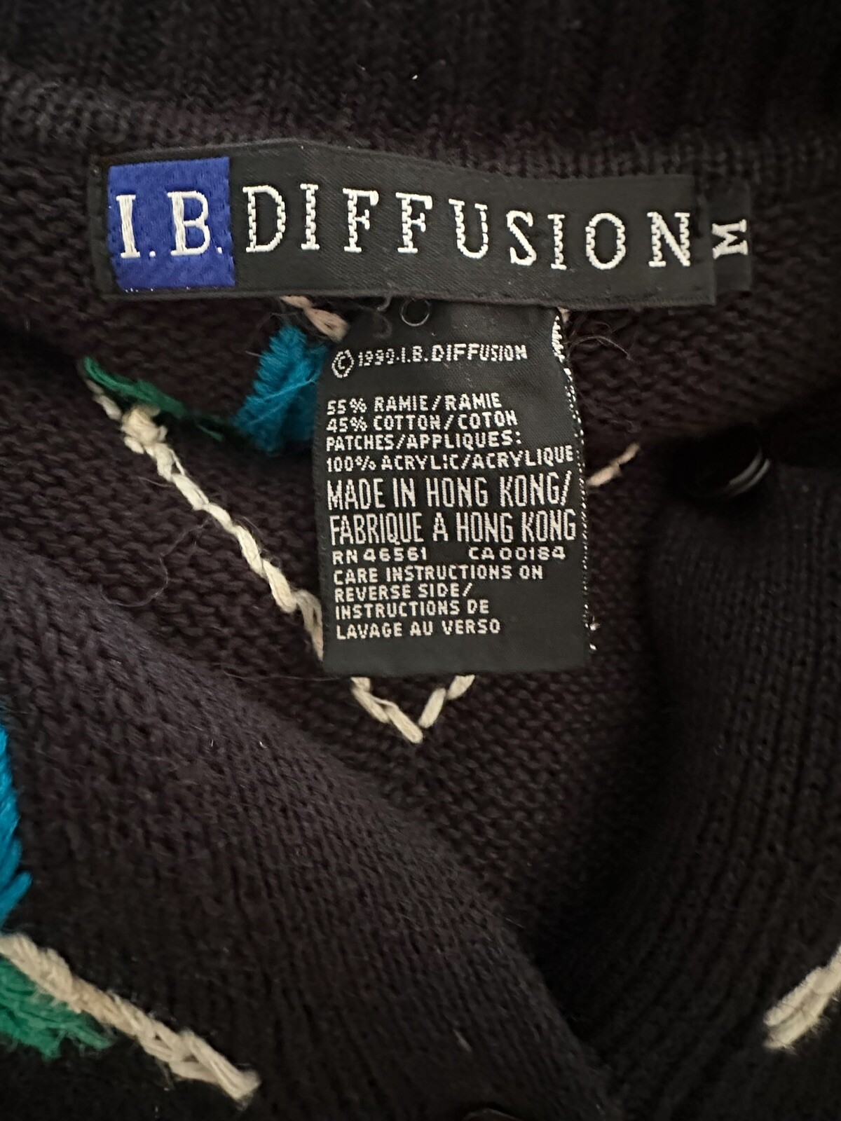 Vintage IB Diffusion Womans Black Cotton Sweater Colorful Multi Color Floral Med