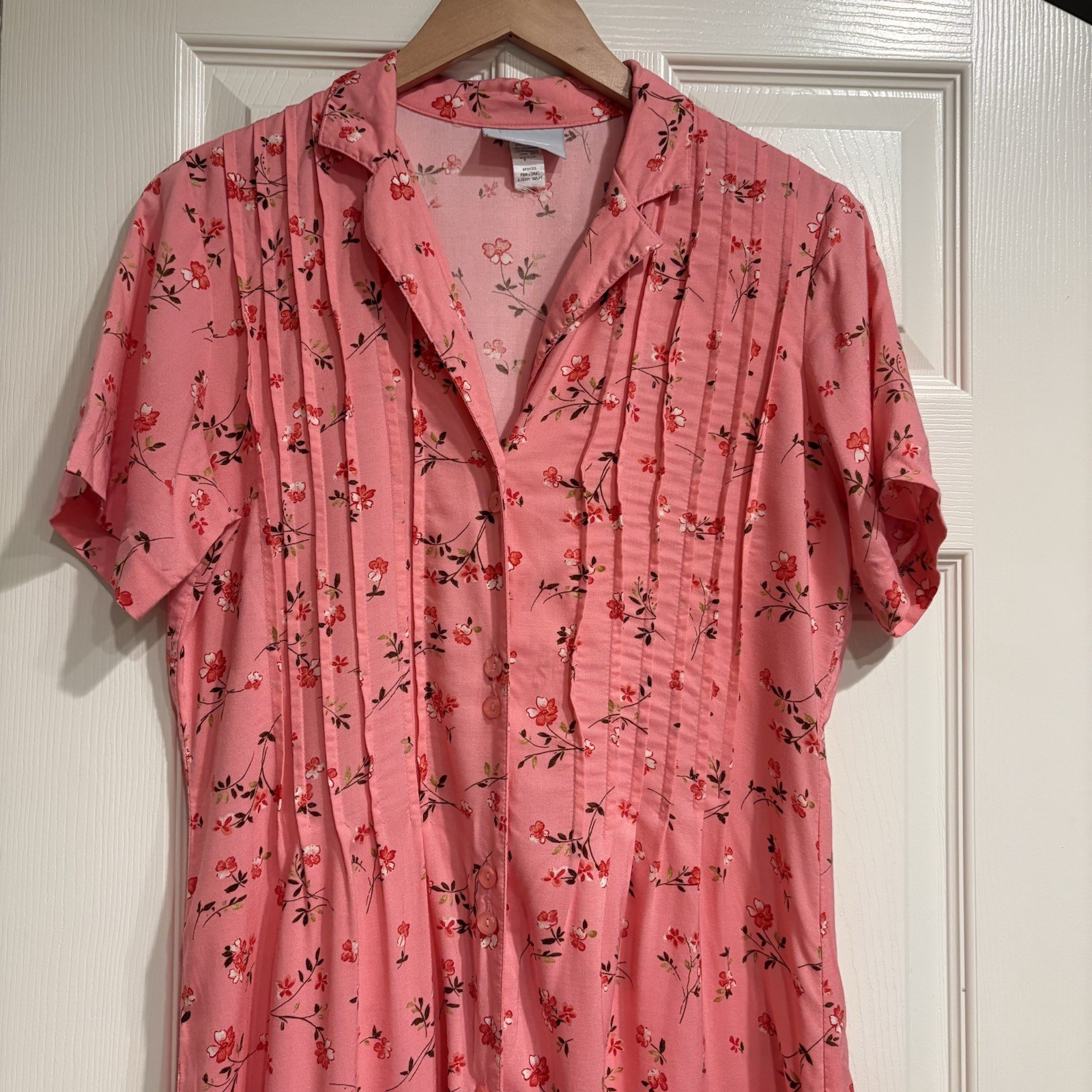 BLAIR True Vintage 90s Pink Floral Maxi Dress Size M / L Pin Tuck Pleats Retro