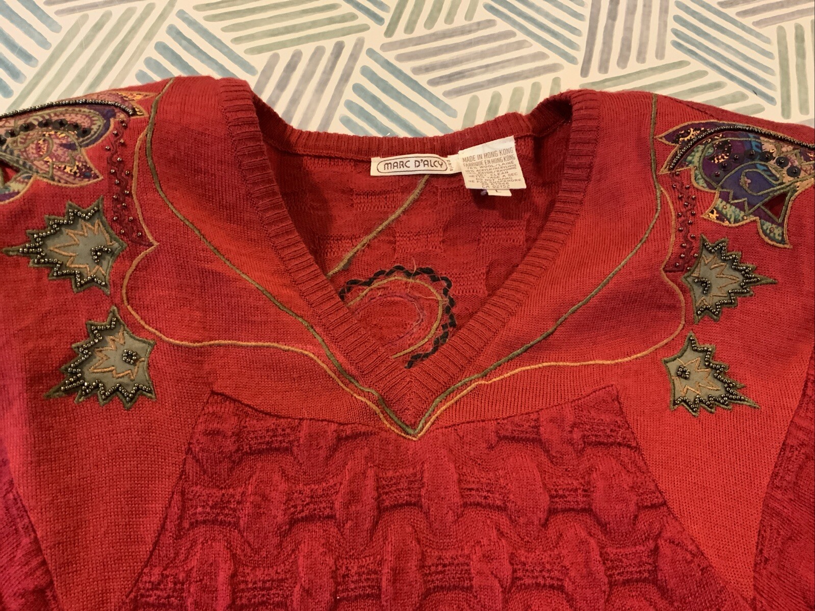 Marc D’Alcy Vintage 80s Knit Skirt Suit Knit Sweater Beaded Embroidery Sz Sz L ￼