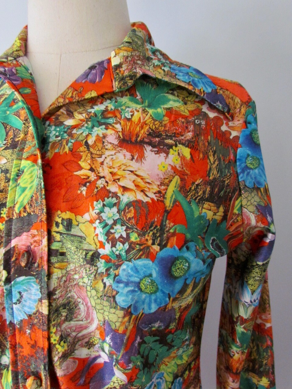 Rare Vintage 1970s Lanvin Paris Shirt Top Blouse Floral Button 10