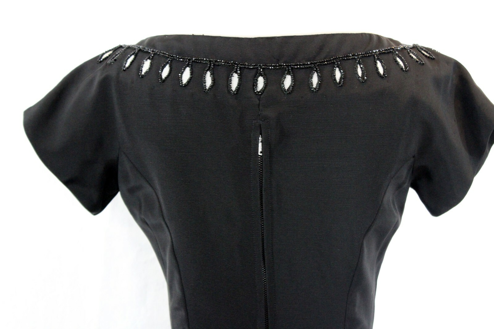 Vintage 1950 Carlye Woman’s Black Fitted Full Circle Dress Embellished Bodice Sm