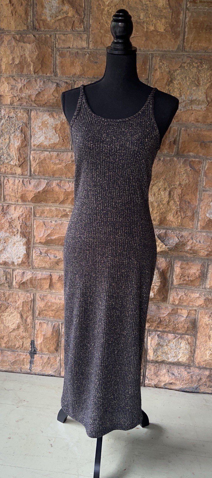 Ms. Choice California Vintage Metallic Gold/Navy Knit Dress S/M