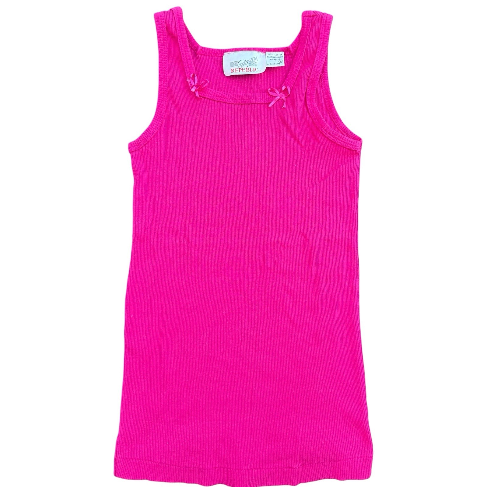 Sz L – Y2K Vintage Hot Pink w/ Bows Ribbed Tank Top Denim Republic 100% Cotton