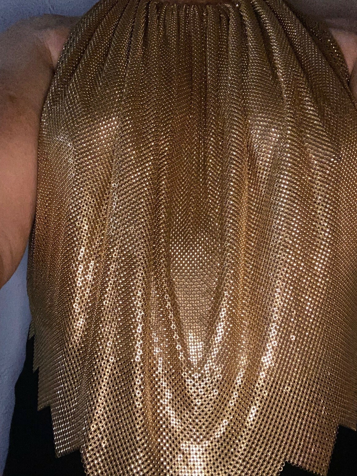 vintage 70’s whiting & davis gold chain mail metal mesh halter top for clubbing
