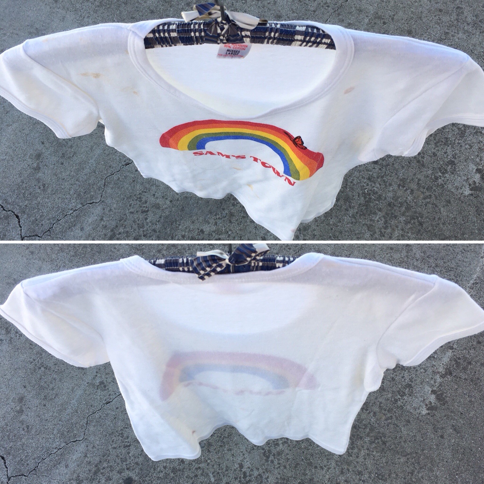 Vintage SAMS TOWN Rainbow Graphics W/ Butterfly T Shirt 70s 80s Misses Large