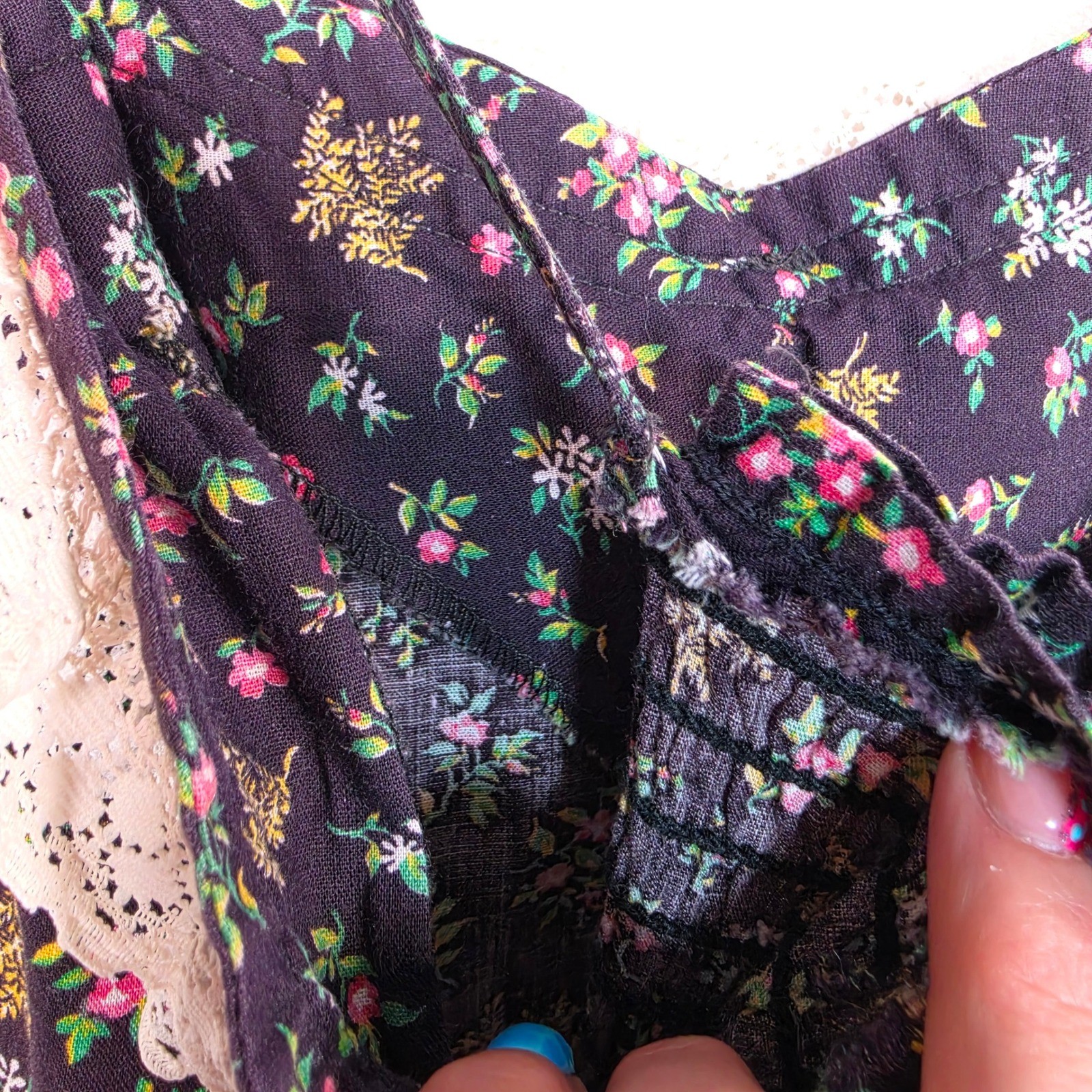 Vintage Newport Fashions Dress Women’s 5 Ditsy Floral Lace Cottagecore Prairie