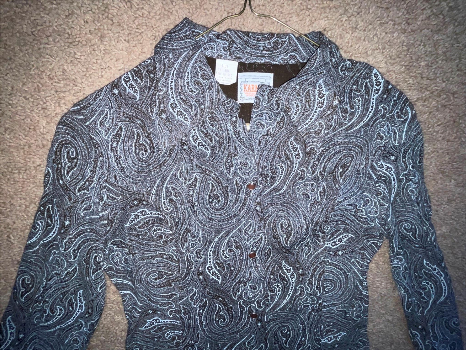 VTG 70S WOMEN 34 NEW KARMAN RAYON PAISLEY LOOP COLLAR BUTTON WESTER COWBOY SHIRT