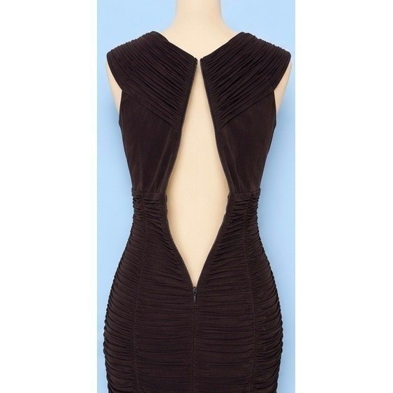 Vintage 90’s Tadashi Women’s Brown Ruched Bodycon Dress V-Neck Cocktail SizeXS