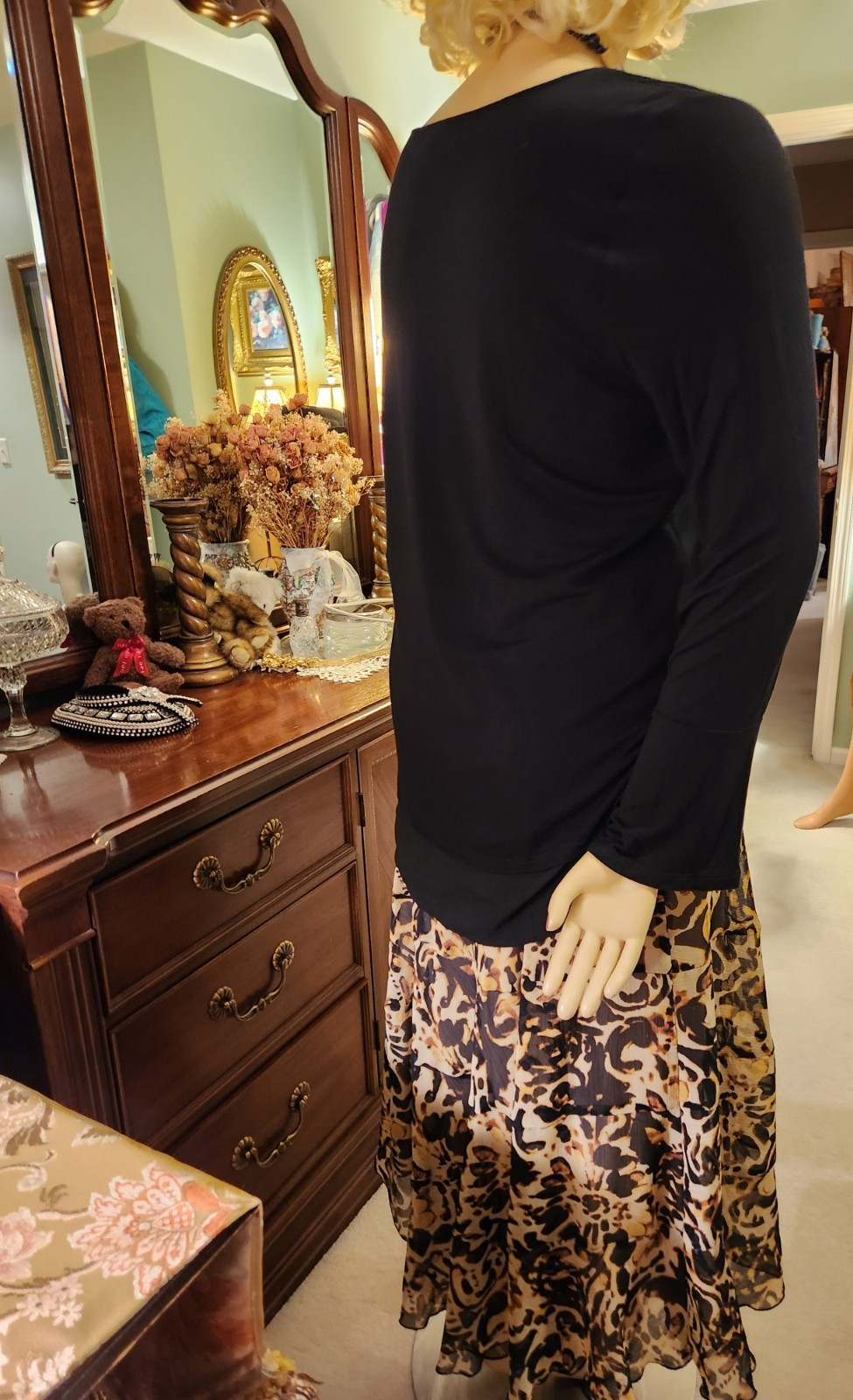 Ruby Rd Lined Maxi Skirt Sz 18 & Liz Claiborne Black Tunic Top XL 2pc Outfit