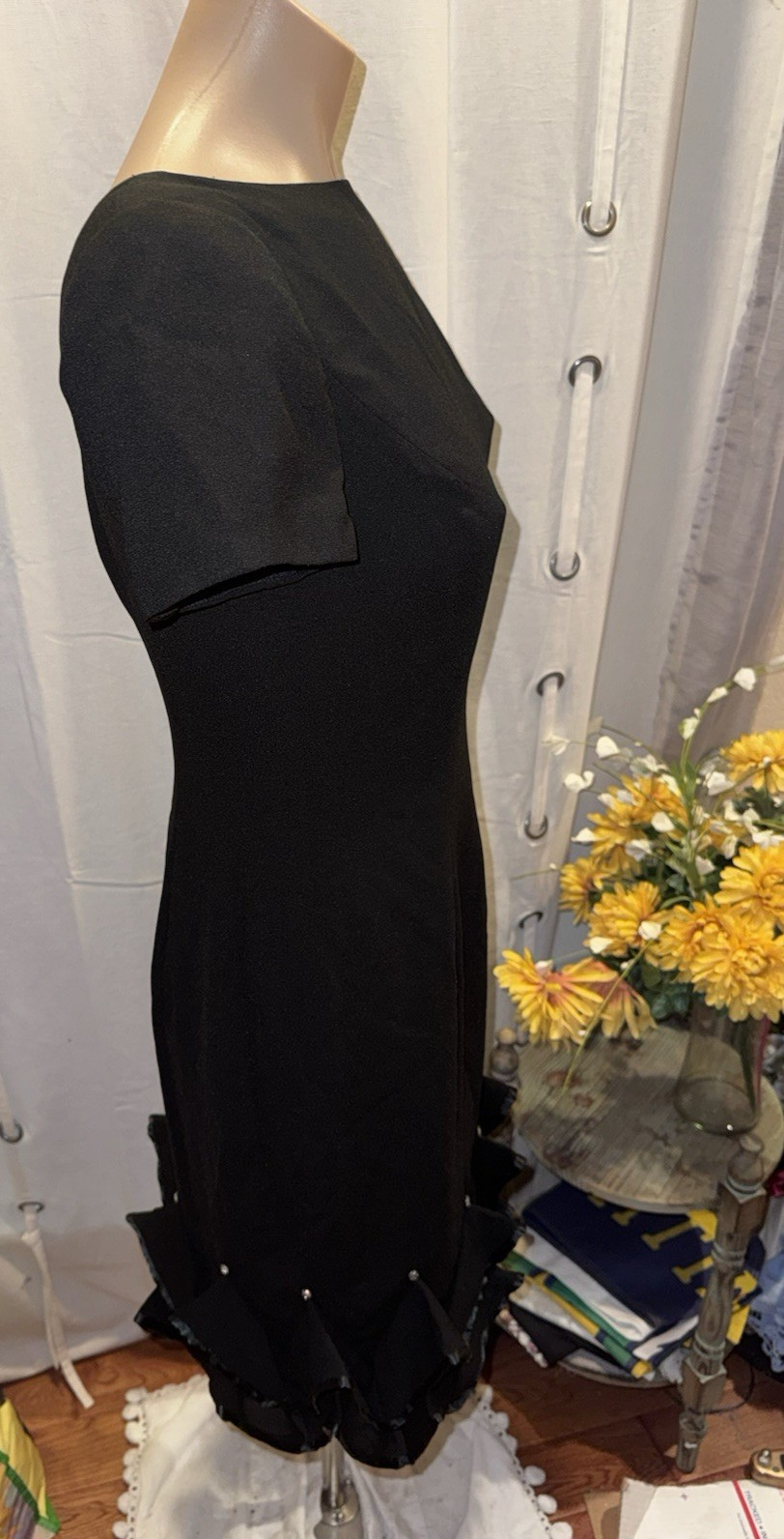 VTG Morton Myles for the Warrens Wiggle Ruffle Short Sleeve Black Dress Sz 4