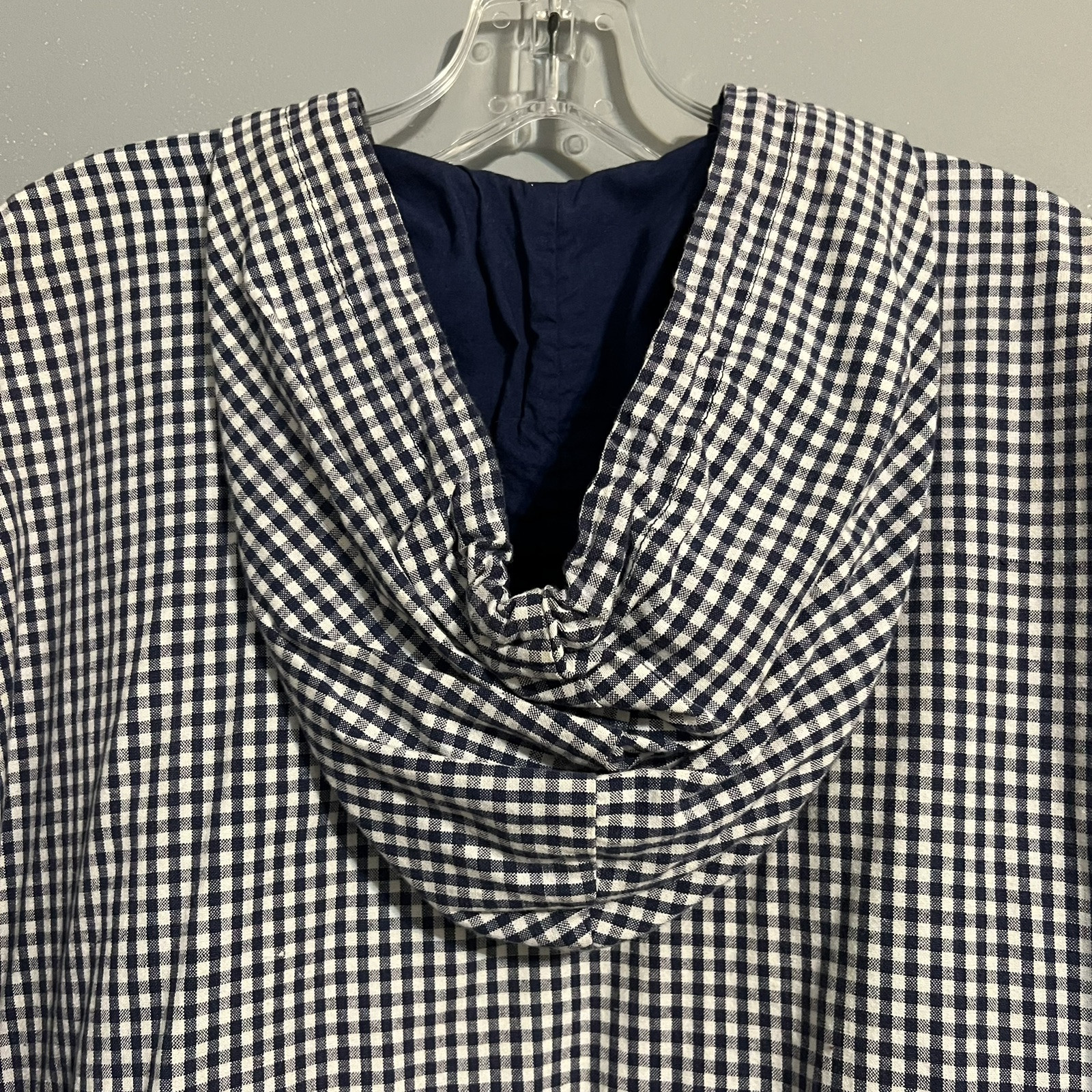 Vintage Krazy Kat Blue Check Top With Hood Kangaroo Pocket Sz Large