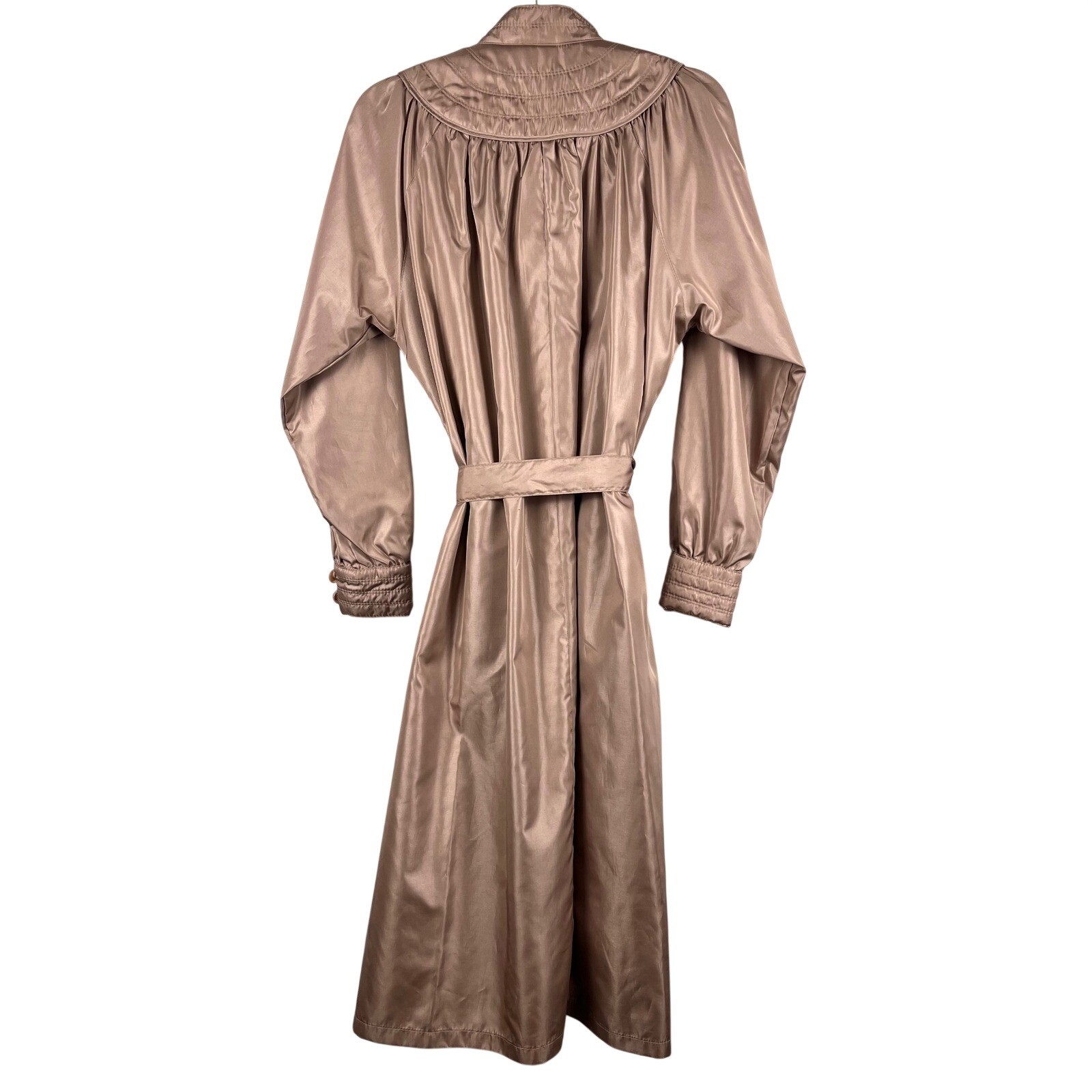 Vintage Foxland by Larson Taupe Belted Trench Coat Puff Sleeve Long Coat