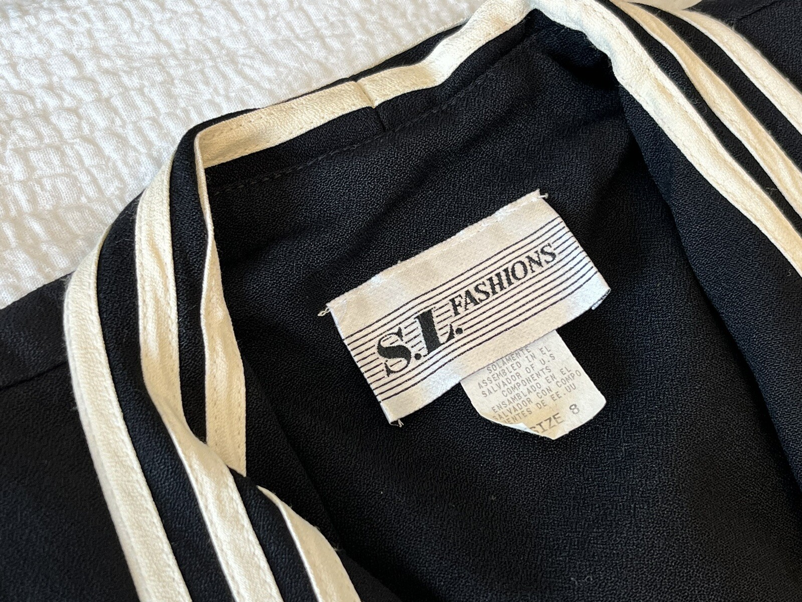 Vintage 90s S. L. Fashions Black and Ivory Trim Dress size 8